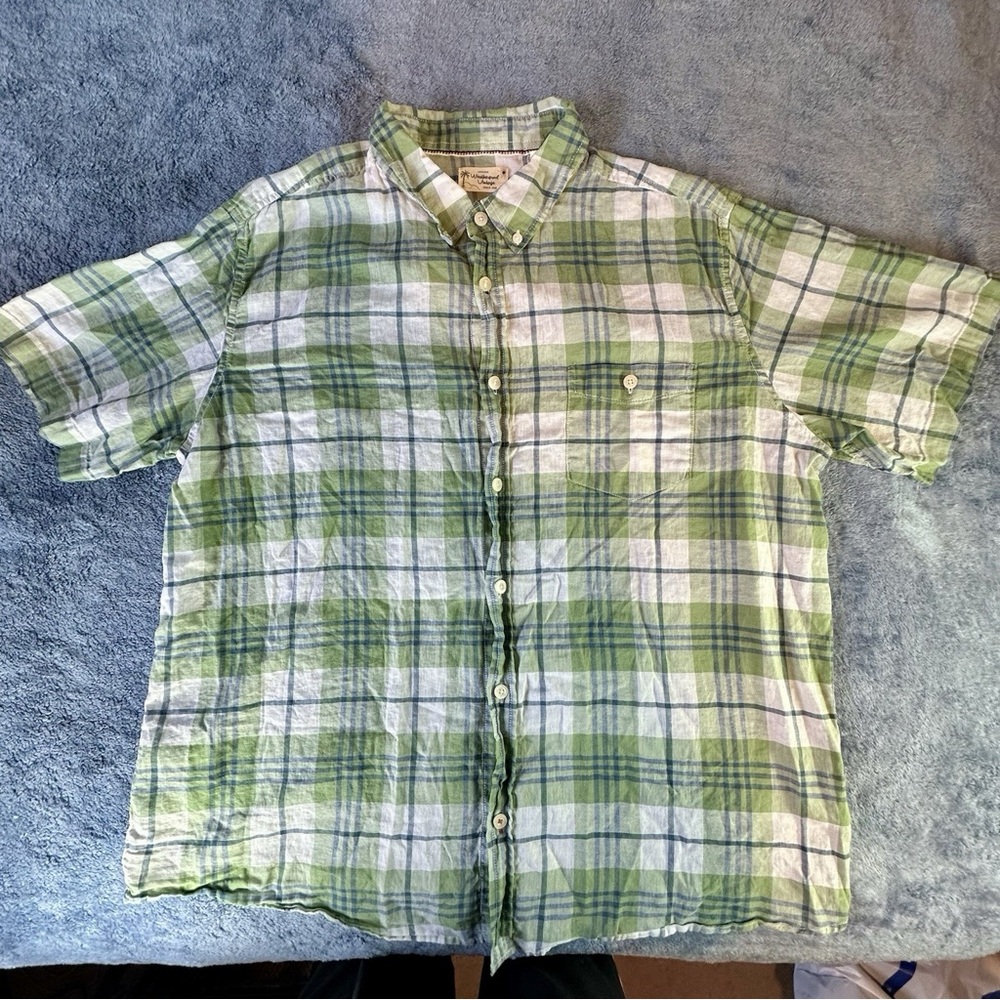 Weatherproof Vintage Men’s Washable Linen Short Sleeve Woven Shirt Green XXL